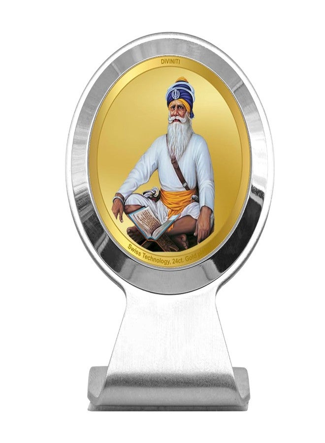 DIVINITI 24K Gold Plated Foil Baba Deep Singh Ji Photo Frame for Car Dashboard, Car Idol, Table Decor|MCF 1CR Metallic Car Frame |Religious Frame For Pooja, Prayer and Gift (6.2X4.5CM) - Image 1